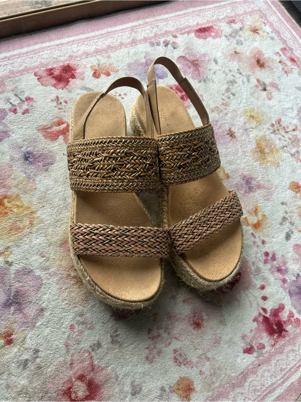 Braided Espadrille Platform Sandals in Tan